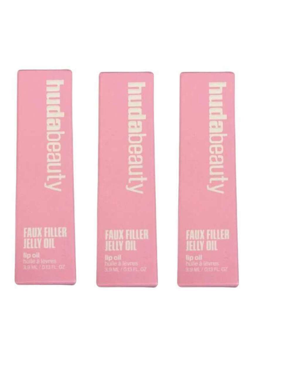 Huda Beauty Faux Filler Jelly Oil Lip Oil 3.9ml 0.13 oz Pink Box 3 Pack